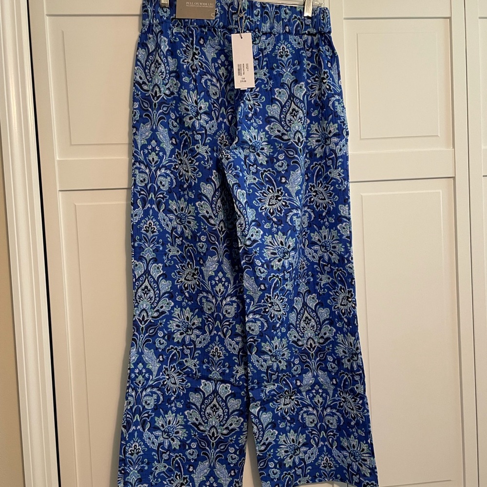 Soft Surroundings Blue and White Wide Leg Pants